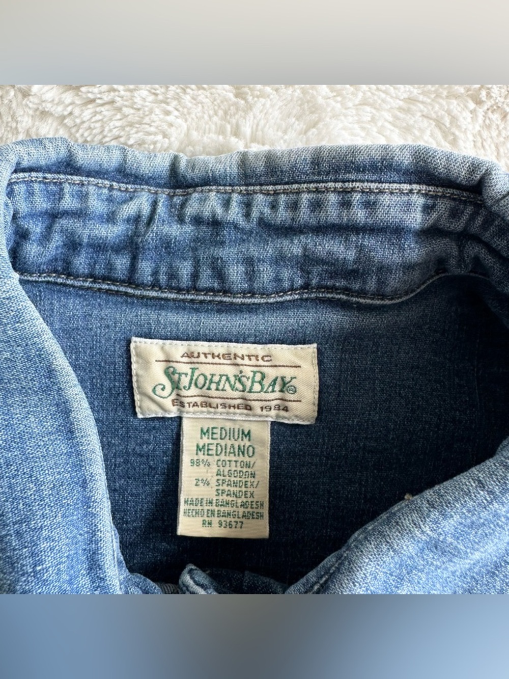 Vintage St Johns Bay Denim Shirt Womens Medium Blue 3/4 Sleeves Western Cowgirl - Picture 8 of 9